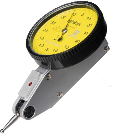 Mitutoyo 513-401-10E Dial Test Indicator, 0.14 mm Range, 0.001 mm Graduation, 1 µm Accuracy, Yellow Dial, Printed Contact Length, Scratch-Resistant Crystal, Impact-Resistant, Inspection Certificate