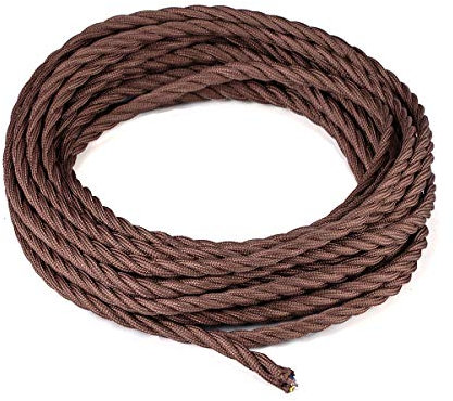 10 Meters 3 Core Brown Braided Electrical Cable Licperron Vintage Antique Cloth Covered Fabric Twisted Electrical Wire for DIY Industrial Pendant Light, VDE Certification