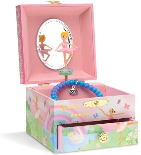 Jewelkeeper - Schmuckkaestchen mit Spieluhr mit drehender Ballerina, Regenbogen- und Goldfolien-Design - Schwanensee Melodie