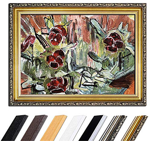 Bild mit Rahmen - Ferdinand Hodler Stiefmütterchen 90x70 cm - Gerahmtes Leinwandbild Alte Meister - Antiker Rahmen Gold Barock, Klassisch