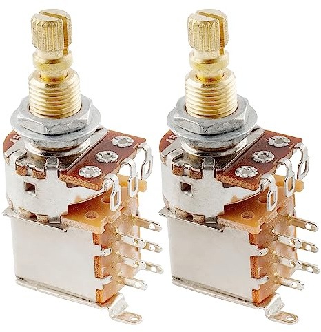 Musiclily Pro A500K Brass Metric 9.5mm Split Standard Shaft Pots 2 Pcs | Push-Push Audio Taper Potentiometers, for Electric Guitar Bass