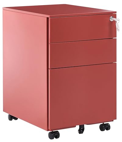 Beliani Büroschrank aus hochwertigem Metall 3 Schubladen rot Cami