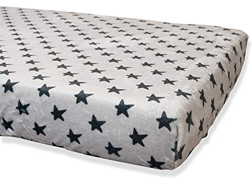 Babyline BACOESNE Spannbettlaken für den Winter, superweich, atmungsaktiv und hypoallergen, gummierte Ecken, verstellbar (Schwarze Sterne, Kinderbett 60 x 120), Unisex