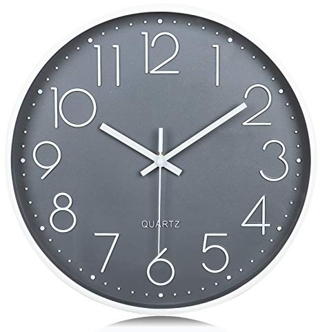 Lafocuse Grau Modern Wanduhr Lautlos 30cm, 3D Ziffern Ohne Tickgeräusche, Quartz Wanduhr Analog Leicht zu Lesen Deko für Wohnzimmer Zimmer Küche Büro