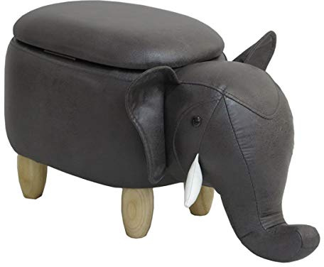 SVITA Animal Storage Kinderhocker Tierhocker mit Stauraum gepolsterter Hocker mit Holzbeinen Grau Tier-Motiv Elefant