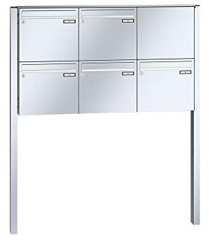RENZ/Basic B / 5er Freistehende Briefkastenanlage Standbriefkasten / V4A-Edelstahl/Volumen 17 L/zum Einbetonieren/Dein-Briefkasten.de