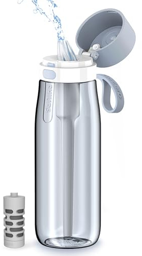 Philips GoZero Everyday Filtered Water Bottle with Philips Everyday Water Filter, BPA-Free Tritan Plastic, Purify Tap Water Into Healthy Drinking Tasting Water, 22 oz, Blue