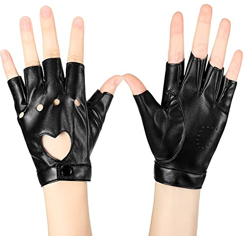 Sintege Punk Half Handschuhe Frauen Punk Half Finger PU Leder Performance Handschuhe Aushöhlen Fingerlose