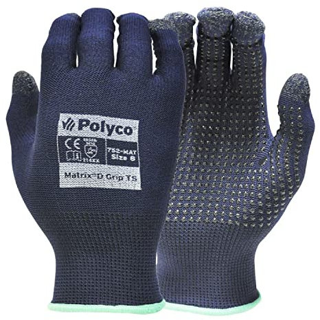 Polyco 1X Pair Matrix D Grip Touch Screen Work Gloves TS With Blue Palm PVC Dot Assembly Gloves (Large)