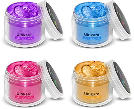 Temporäre Haarfarbe Creme, Ultikare Haarfarbe Wachs Temporäre Set Instant DIY Cosplay für Karneval Weihnachten Halloween-Partys für Mädchen und Frauen, 4 Farben