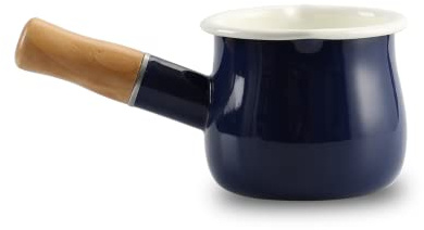 FARCADY 0.6qt Mini Enamel Milk Pot Insulated Wooden Handle 2 Pour Spouts Small Food Warmer Cute Saucepan(D015,Blue) …