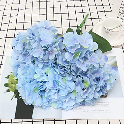 LIJUCAI Grande mazzo di 6 fiori artificiali mazzo di fiori di seta ortensia bouquet da sposa fiori finti decorazioni per la casa fiore regalo di natale da parete, azzurro cielo