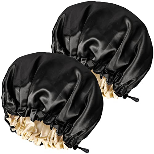 Ranphykx 2 Stücke Seidenhaube Satin SchlafmüTze,Einstellbare Doppelseitige SchlafmüTze,Haube MüTze FüR Schlaf