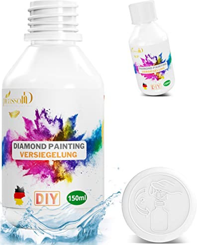 picassond® Diamond Painting Versiegelung 150ml (ohne Pinsel) - Strahlender Glanz & Dauerhafter Halt, ideales Diamond Painting Zubehör auch zum Schutz anderer DIY Bilder & Kreative Arbeiten, DIY Finish