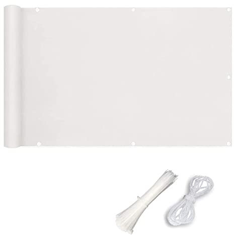 Sichtschutz 0.8x9.5m Wetterfest verstärkten Lamellen Sichtschutzmatte mit Ösen, Nylon Kabelbinder und Kordel für Balkonsichtschutz für Terrasse und Zaun, Weiß