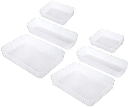 TOPBATHY Boîtes de Rangement Légères en Pp pour Couverts et Articles de Bureau, Lot de 6 Pièces, Organisateur de Tiroir pour Chambre et Dortoir