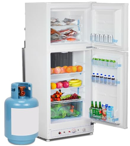 SMETA Gas Kühlschrank mit Gefrierfach, Gas/230V, Kühl-Gefrierkombination 175L, für Ferienhaus Gîte Garage Wohnwagen Wohnmobil, Weiß
