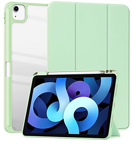 HUEZOE Custodia Compatibile con iPad Air 5 2022/iPad Air 4 2020 e iPad Pro 11 2021/2020/2018, Smart Cover con Guscio Rigido in Acrilico con Portapenne, Funzione Auto Sleep/Wake, Verde Matcha