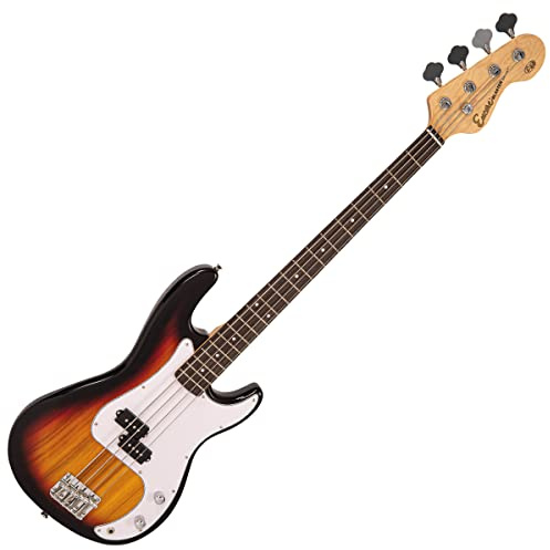 Encore Blaster E40 basgitarr – Sunburst | Lätt solid Paulownia-kropp | delad enkel spiralpickup |onlinelektioner ingår | Perfekt basgitarr för nybörjare