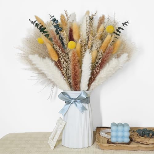 Fiori Secchi Decorativi, 75 Pezzi Erba Della Pampas per Vaso Decorative, Bbouquet Fiori Secchi Naturale per Casa Matrimoni 42cm