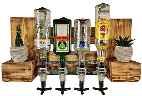 Schnapsbar mit Getränkespender Wandbar mit Flaschenhalter Weinregal aus Palette Weinbar aus Holz 4 Dosierer Schnapsbar incl. Schrauben & Dübel 68 x 33 x 14 Palettenmöbel