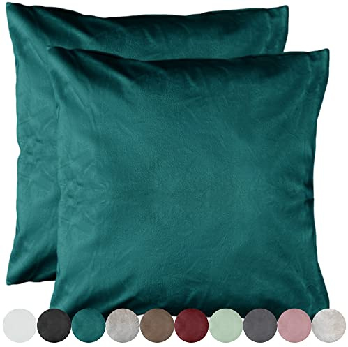 Cleanlevel EST 2016 2er Pack Samt Kissenbezug Kissenhülle Set Sofakissen Samtkissen Dekorative Dekokissen Couchkissen Zierkissen Sofakissenbezug Kissen Wohnzimmer (40x40cm, Petrol)