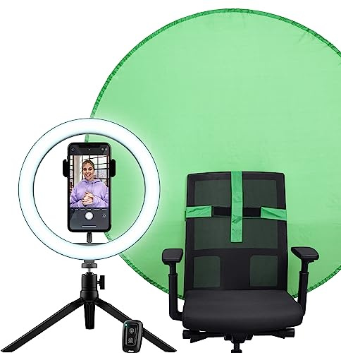 Trust Maku+ Aro de Luz 10 con Green Screen, Fondo Fotográfico Verde, Anillo de Luz con Trípode y Soporte para Móvil, Control Remoto Bluetooth, Selfie, TikTok, Youtube, Maquillaje, Fotografía