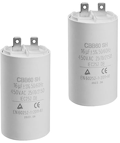 BlueXP 2 Pièces Condensateur CBB60 16μF 450V Condensateur de Moteur Condensateur de Démarrage pour Machine à Laver, Climatiseur et Machine à Moteur