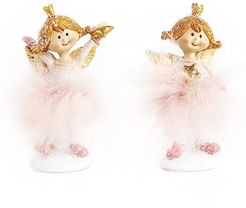 Logbuch-Verlag 2 rosa Engel Figuren mit Gold & Federn – Glücksbringer Prinzessin Deko 10 cm – Geschenkidee für Mädchen