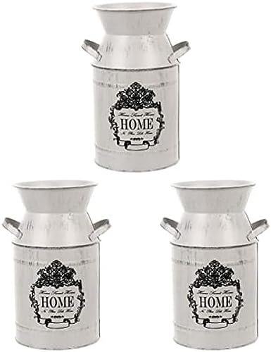 3pcs Tin Vase Chic Dried Pitcher Antique Decoration Holder Vase, Country Light Rustic Can For Milk Plant Finish Primitive Office Planter Galvanized Floral Watering Art Kitchen And Jar,As Shownx3pc