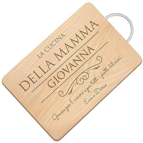Maverton Tagliere rettangolare di legno incisione personalizzata | Battilardo con manico, gadget di legno per cucina, taglieri per aperitivi per donna, 32 x 25 cm, Mamma