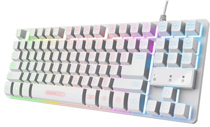 GXTrust 833W Thado Teclado Gaming TKL QWERTY Español, Tenkeyless (20% más pequeño), 69% Plástico Reciclado, Membrana, Anti-Ghosting, Teclado Gamer RGB USB, PC/Ordenador - Blanco