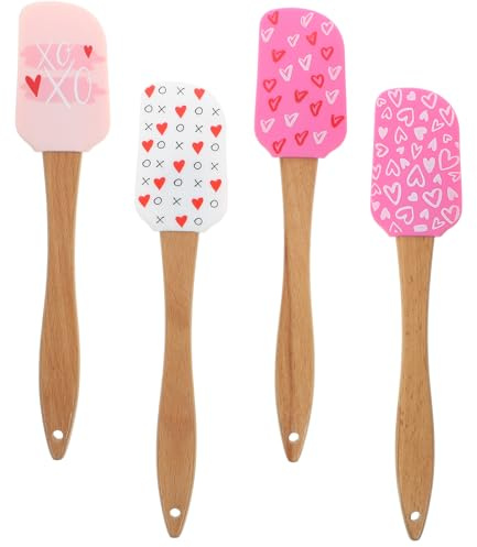 Kichvoe Silikonspatel Mit Holzgriff 4 StüCk Valentinstag Kuchenspatel Set HitzebestäNdig Backspatel FüR Kuchen Sahne Schaben Und Mischen KüChenhelfer
