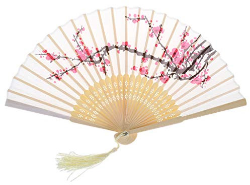 KASFDBMO Faltbarer Handfächer im Vintage-Stil, japanische Pflaumenblüte, Seide, Bambus, F-Tanz-Fächer, Schleier