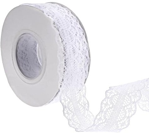 22M Spitzenband Weiß Vintage Baumwolle Dekoband Zierband Spitzenborte Vintage Spitzenband Häkelspitze Blumenspitzenbänder für Geschenkverpackungen Nähen Blume Partys Hochzeit