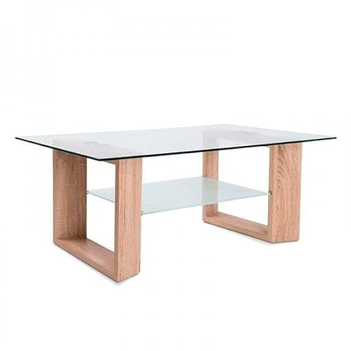 HOGAR24 ES Mesa de Centro de Cristal Transparente, Diseño Moderno, Estructura Color Cambrian, Medidas: 110 cm (Ancho) x 43 cm (Alto) x 70 cm (Fondo).