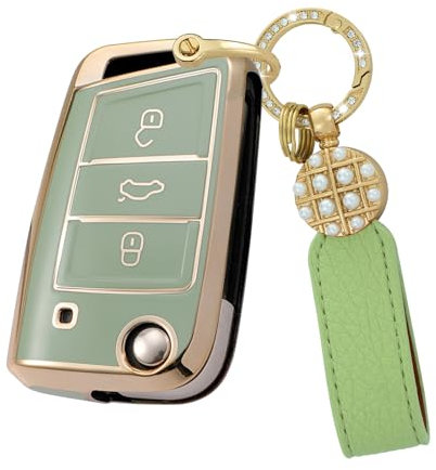 Ysbxitu Schlüsselhülle Schlüsselbund Cover Schlüsselbox Keyless go schutz kompatibel mit VW Golf 7 Polo Tiguan für Seat Ibiza Ateca für Skoda Fabia MK7 schlüssel cover Schlüsselcover-B Grün