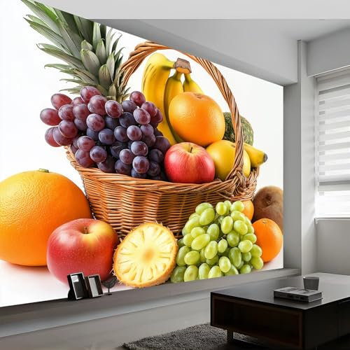 Fototapete Lebensmittel Obst Traube Apfel Wanddekoration, Tropische Früchte Tapeten Wandtapete 450 x 315 cm (B x H), für Wohnzimmer Schlafzimmer Wandtapete Panorama Poster Wandbild für Kinderzimmer
