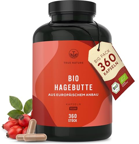 Rosa Canina Biologica - 3900 mg di dosaggio elevato - 360 Capsule (650 mg di polvere di rosa canina) - Vegan, senza glutine e senza lattosio - Testato in laboratorio - TRUE NATURE® | 650mg di polvere di rosa canina per capsula - senza glutine e senza lattosio - vegano, testato in laboratorio