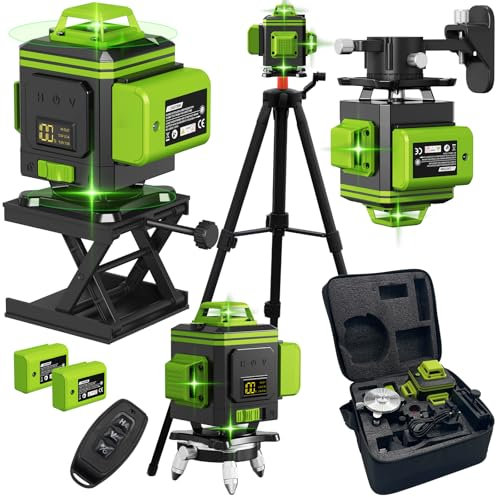 Livella Laser Autolivellante 16 Linee, 4 x 360° Livella Laser con Treppiede, con 2 Batterie, con Treppiede, Staffa a Parete, Telecomadon, IP54 Antipolvere, Impermeabile