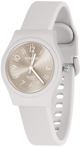 OFFCUP Damenuhr, Damen Analog Quarz Uhr mit Silikon Armband, Uhren Damen Sportlich Elegant Casual Armbanduhr Krankenschwester Quarzuhr Farbe Buntfarbig, 38 mm Gehäusegröße-Hellgraues