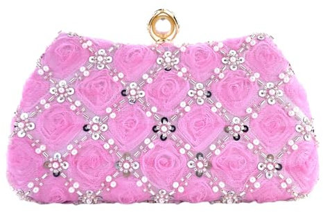 Itkcozcg Trendiger Rucksack für Damen, Abend-Clutches, Tasche, Pailletten, Clutches, Geldbörse, Abendtasche, modische Brauttasche, Abendtasche, Abendtasche für Party und Hochzeit, rose, Size reference