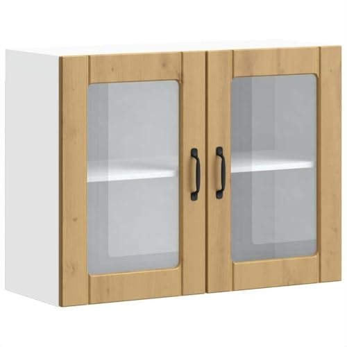 vidaXL Väggskåp för kök med glasdörr Lucca artisan ek konstruerat trä, skåp för köksvägg, köksskåp på vägg, överskåp, väggskåp med glas