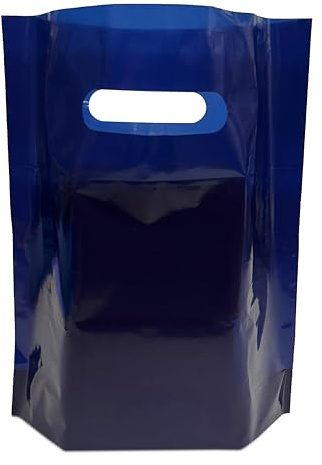 PACKY® 50 Navy Blue Plastic Carrier Bags 15 x 18 + 3 Patch Handle Carrier Bags for Shopping Reusable Retail Market Traders Fashion Groceries Gift Boutique Supermarket Cash N Carry Business Stall