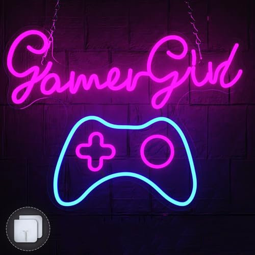 SUBTLETY Gaming Zone Neon-Schild USB-Netzteil Bunt Neon-Licht Dekorative LED Worte Leuchtschilder Wandmontage Leuchtbuchstabe für Spielzimmer Schlafzimmer Karaoke Bar Shop (Gamer Girl)