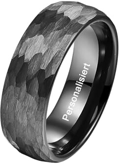 Vakki Gehämmerter Ring Schwarz Wolfram Ringe Herren Ring Wolframcarbid Schwarz Ring Herren Schwarz Gebürstet 4/6/8mm Größe 49 bis 70(15.6-22.3)