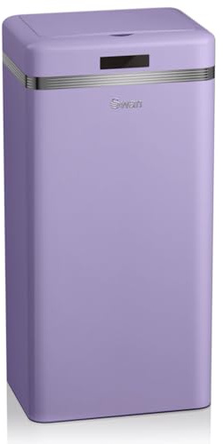 Swan Retro Poubelle de cuisine automatique avec capteur de mouvement, 45 litres, métallique, grande capacité, design vintage, violet