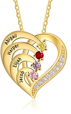 Ashleymade Personalisierte Namenskette Silber 925 Halskette Damen Herz Anhänger mit Namen Gravur Mutter Tochter Kette Geschenk für Muttertag Valentinstag Weihnachten