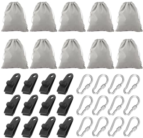 KUHAWL 10 Stück Gewichtstasche für Pavillon Vorhänge im Freien, Tischdeckenbeschwerer Set Mit 12 Karabiner 12 Clips, Beschwerer Für Pavillon Für Tischdecken für Familie Party Camping Hochzeit