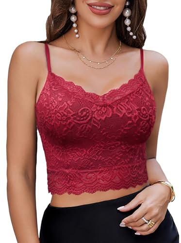 Avidlove Bralette-topp med spets för kvinnor, Röd röd, S